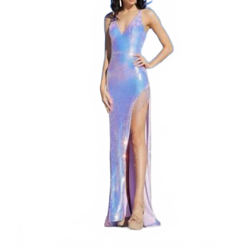NEW VIENNA PROM v-neck sequin fit and flare dress in lilac